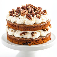 Pecan Layer Cake Recipe Delicious  Easy on white background