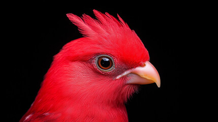 Fototapeta premium Vibrant Red Bird Close-Up on Black Background