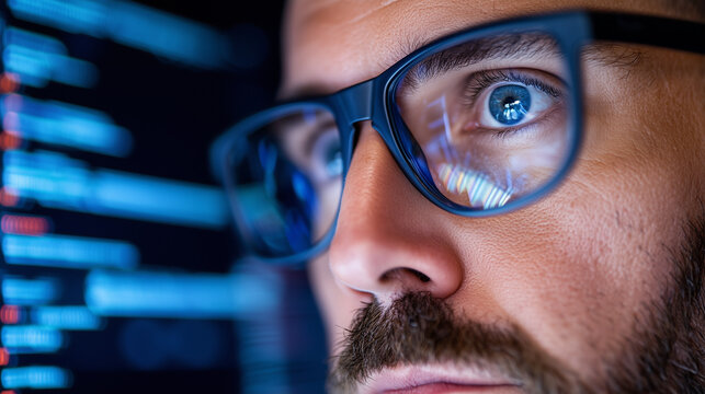 Close-up of a programmer analyzing code