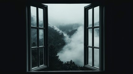 Mountain View Through Open Window