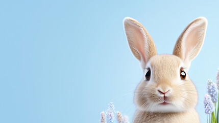 Obraz premium Cute Bunny with Floral Decor on Blue Background