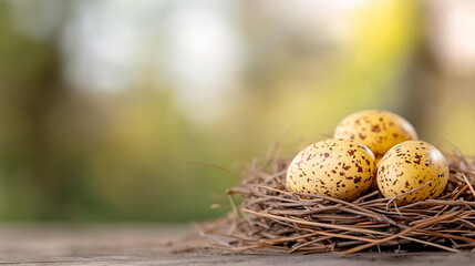 Obraz premium Speckled Eggs in a Bird Nest