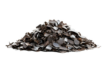 Pile scrap metal shavings isolated on white background