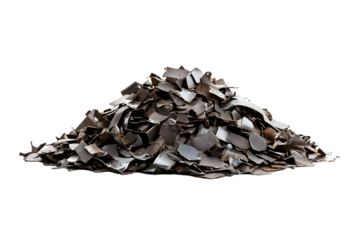 Pile scrap metal shavings isolated on white background