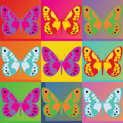 colorful  background butterflies in pop art style
