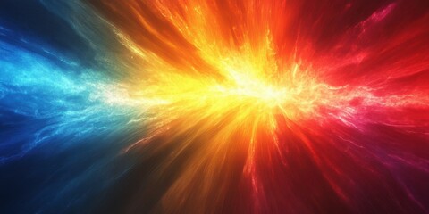 Vivid cosmic explosion of color emanates from central point in deep space environment