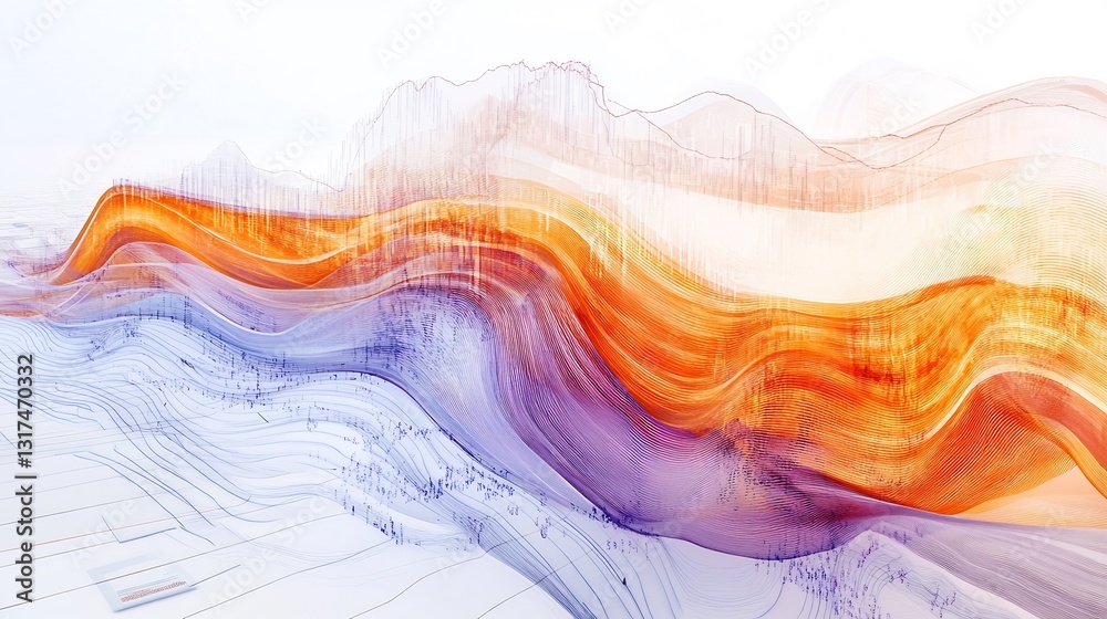 Poster Highresolution visualization of financial modeling featuring flowing pattern symbolic layers representing risk analysis