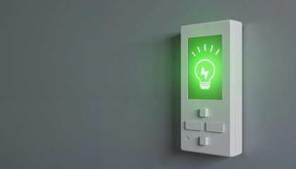 Light switch with glowing bulb icon on gray wall