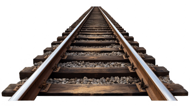 Straight Railway Tracks Leading into the Distance on Sunny Day