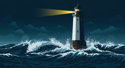 Stylized Lighthouse in Crashing Waves