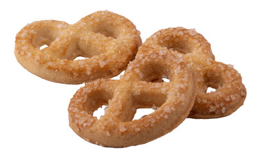 sugar coated pretzels isolated on black