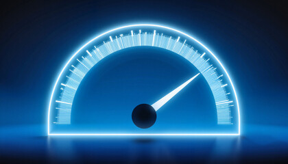 Speedometer gauge showing high performance on blue background