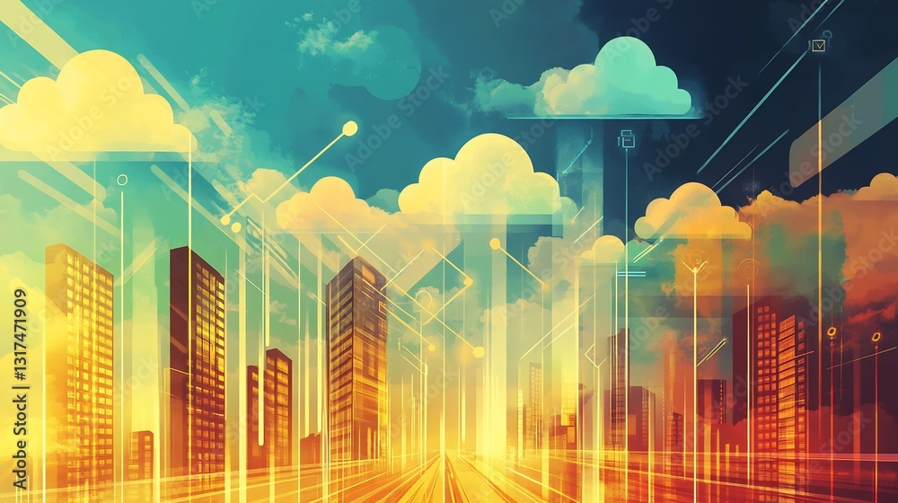 Poster Illustration of scalability strategy highlighting cloud computing SaaS models enterprise growth solutions