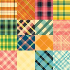  Colorful Geometric Plaid Seamless Pattern Set – Traditional Gingham Background Collection