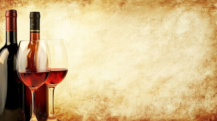 Alccohol banner wine list template for bar or restaurant menu design vector illustration. Creative artistic top brand background with vine bottle bar drink glass decoration.