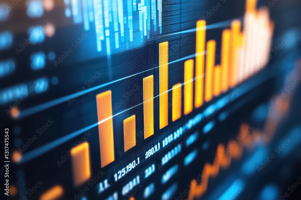 Poster digital financial charts and graphs displayed on a screen for data analysis and insights