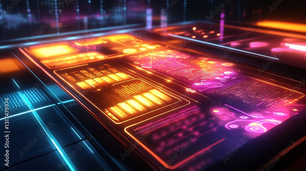 Poster Market differentiation depicted vibrant glowing patterns showcasing unique segments a futuristic display