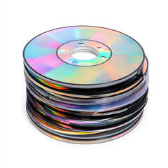 Stack of CDs  DVDs on white background