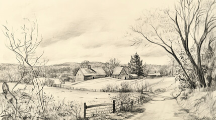 Obraz premium Village landscapes vector illustration farm house agriculture graphic countryside