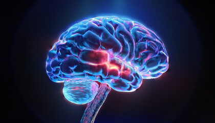 3D illustration of human brain, dark background. Symbolizing medical research, mental health