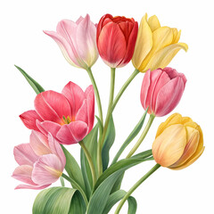 Fototapeta premium A painting of tulips with leaves and leaves