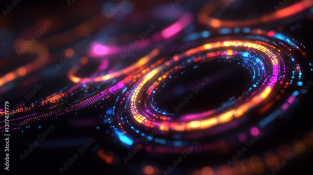Poster Marketing mix visualized glowing interlocking circle each vibrant distinct data point