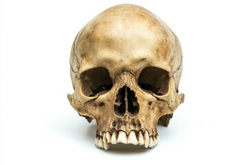 Obraz premium Human skull profile on white background. Neural network AI generated