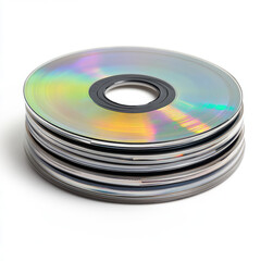 CDs Stack of Compact Discs Data Storage on white background