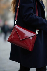 Stylish Burgundy Patent Leather Shoulder Bag with Envelope Flap Design