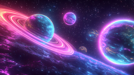 Planets with Neon Lighting