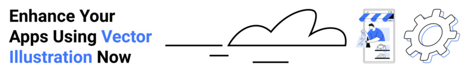 Minimalistic cloud, gear, and mobile UI design elements emphasize innovation, technology, and development. Ideal for app development, cloud integration, business growth, creativity tech