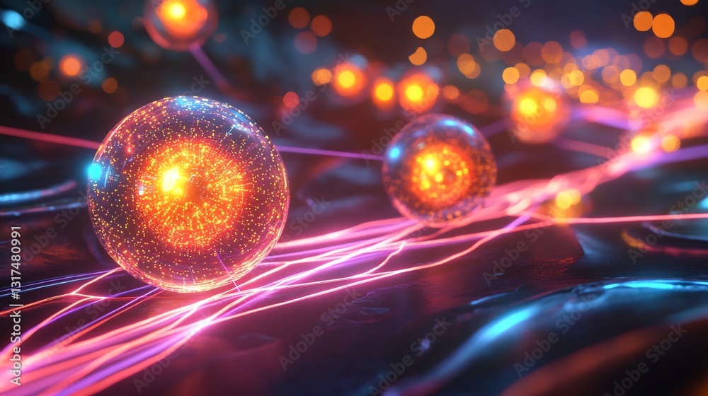 Aufkleber relationshipbuilding shown glowing orbs linked radiant pathways in a futuristic networking environme