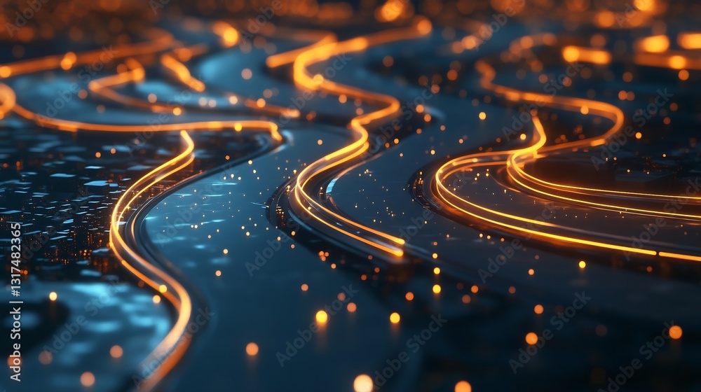 Poster sales strategy visualized radiant interconnected glowing paths a futuristic roadmap