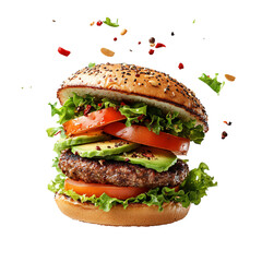 A Delicious Veggie Burger with Avocado Lettuce and Tomato Isolated on Transparent Background