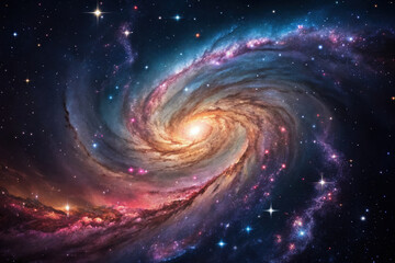 vibrant galaxy swirling with stars and colorful nebulae in space