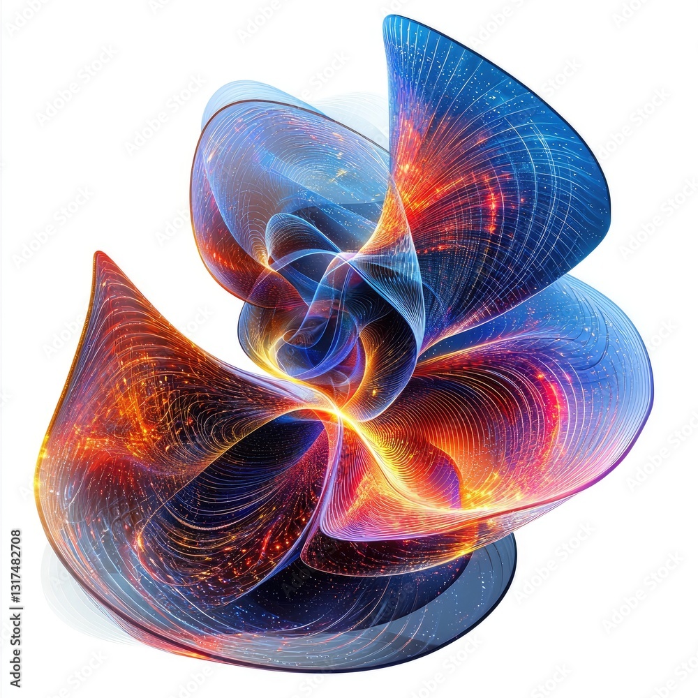 Poster a d vortex design with swirling light patterns, isolated on white to create a dynamic, futuristic ef