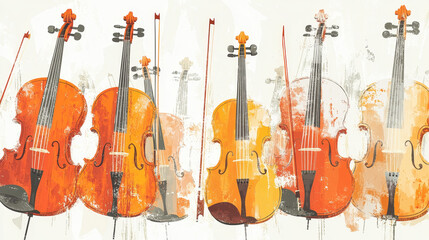 Naklejka premium Set of stringed musical instruments classical orchestra art sound tool and acoustic symphony stringed fiddle wooden equipment vector illustration