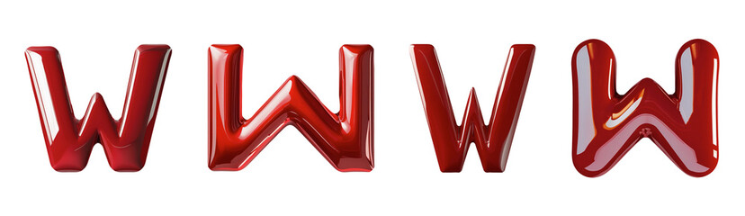 A Vibrant Collection Of Glossy Red Ws Showcasing Diverse Typographic Styles With A Sleek, Polished Finish Isolated on Transparent Background