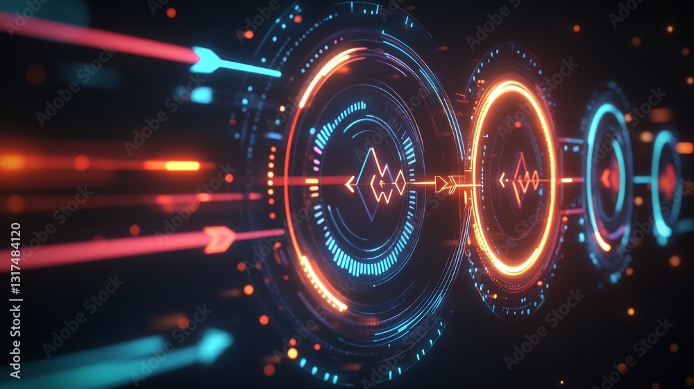 Aufkleber swot analysis diagram displayed glowing circles arrows in a dynamic 3d presentation with a dark back