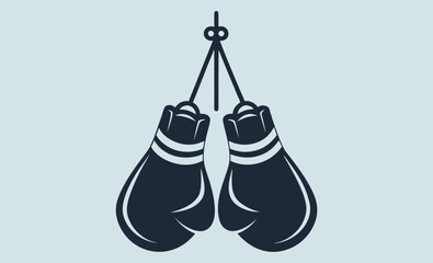 Boxing gloves hanging silhouette, boxing gloves hanging as a black silhouette vector icon on a white background, featuring a minimalist and modern design for sports and fitness themes