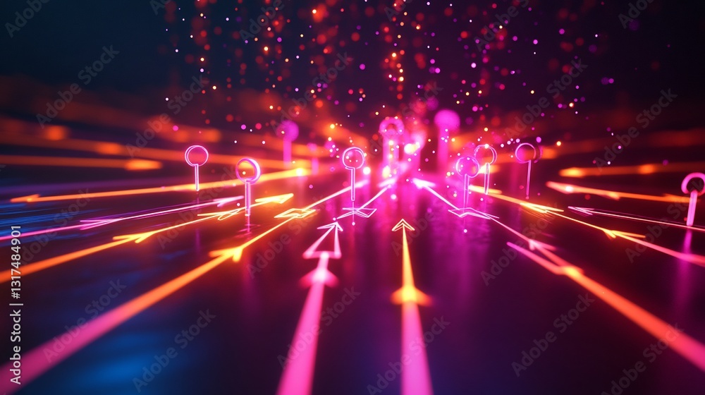 Aufkleber user acquisition strategy visualized radiant arrows drawing users into glowing clusters