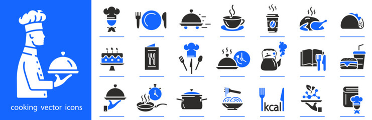 kitchen icon set, cooking icons, chef concept simple symbols, flat vector illustration, outline editable stroke
