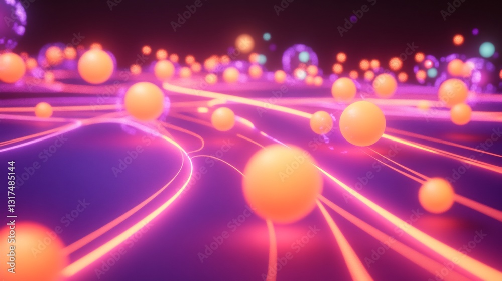 Poster User experience depicted glowing dynamic path leading through vibrant interactive nodes