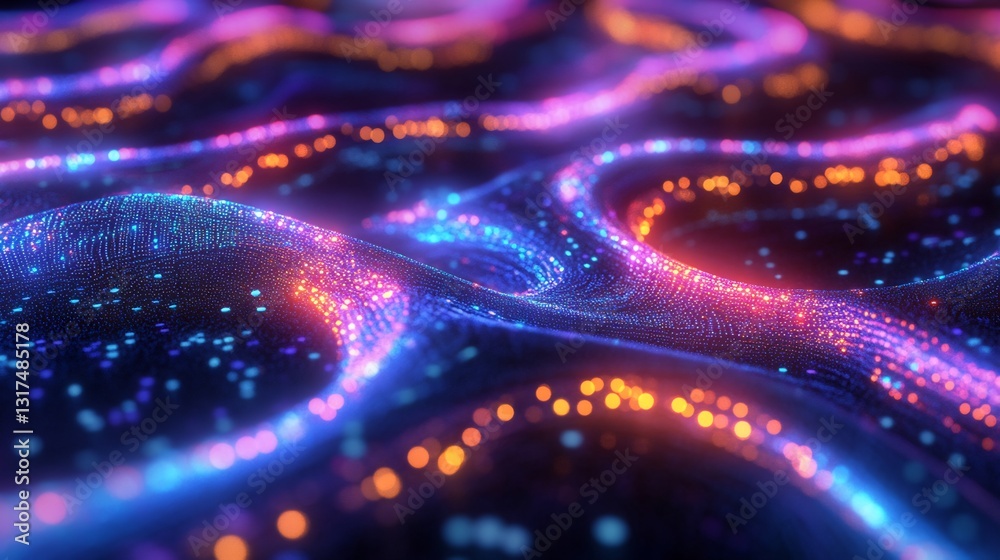 Fototapete User experience depicted glowing dynamic path leading through vibrant interactive nodes