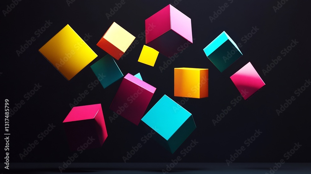 Poster value proposition conceptualized intersecting vibrant geometric shapes floating a minimalist dark sp