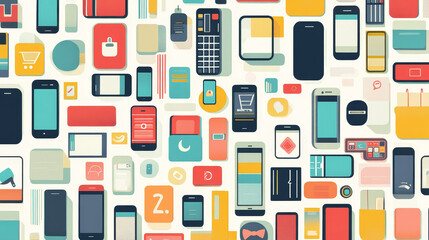 Mobile payments seamless pattern background vector smartphone transaction ecommerce wallet wireless connection banking card credit online pay shopping.