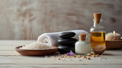 Luxury Spa Still Life with Wellness Products and Candlelight