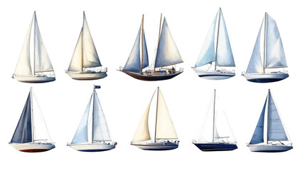 Collection of Sailing Boats with White Sails Against Blue Sky
