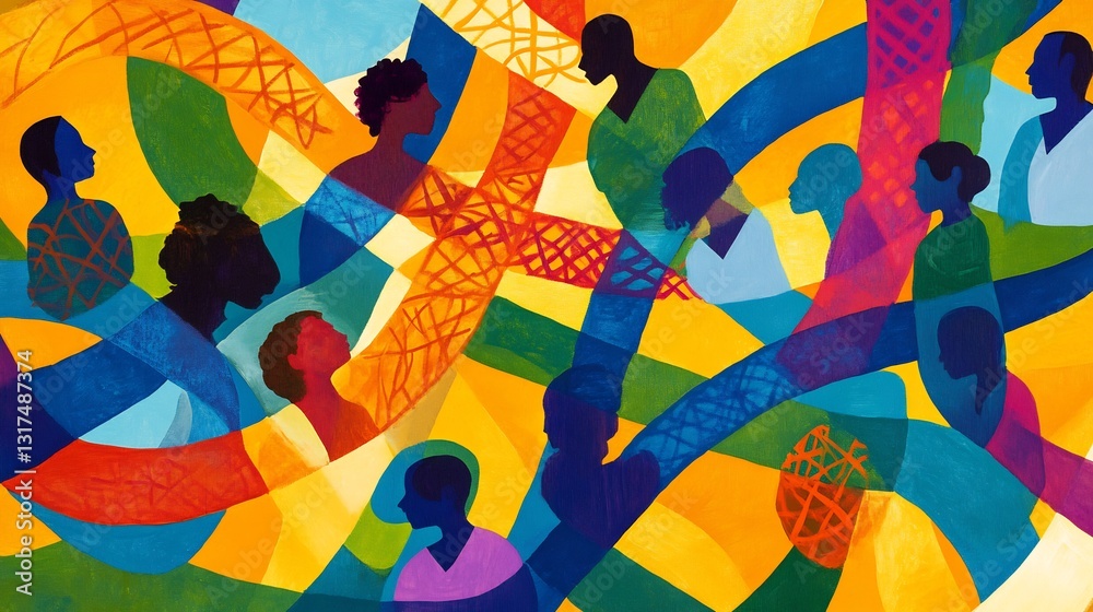 Aufkleber Vibrant rendering of community outreach program showcasing interwoven patterns symbolizing connection impact