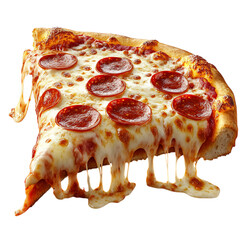 Fluffy 3D Cartoon Pepperoni Pizza Slice with Glowing Melted Cheese Isolated on Transparent Background